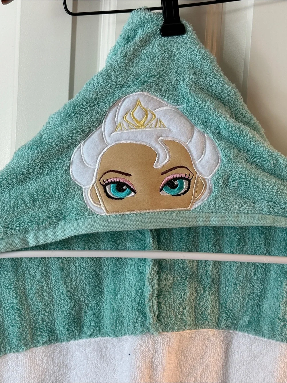 Children's Hooded Elsa Towel  - Aqua & White